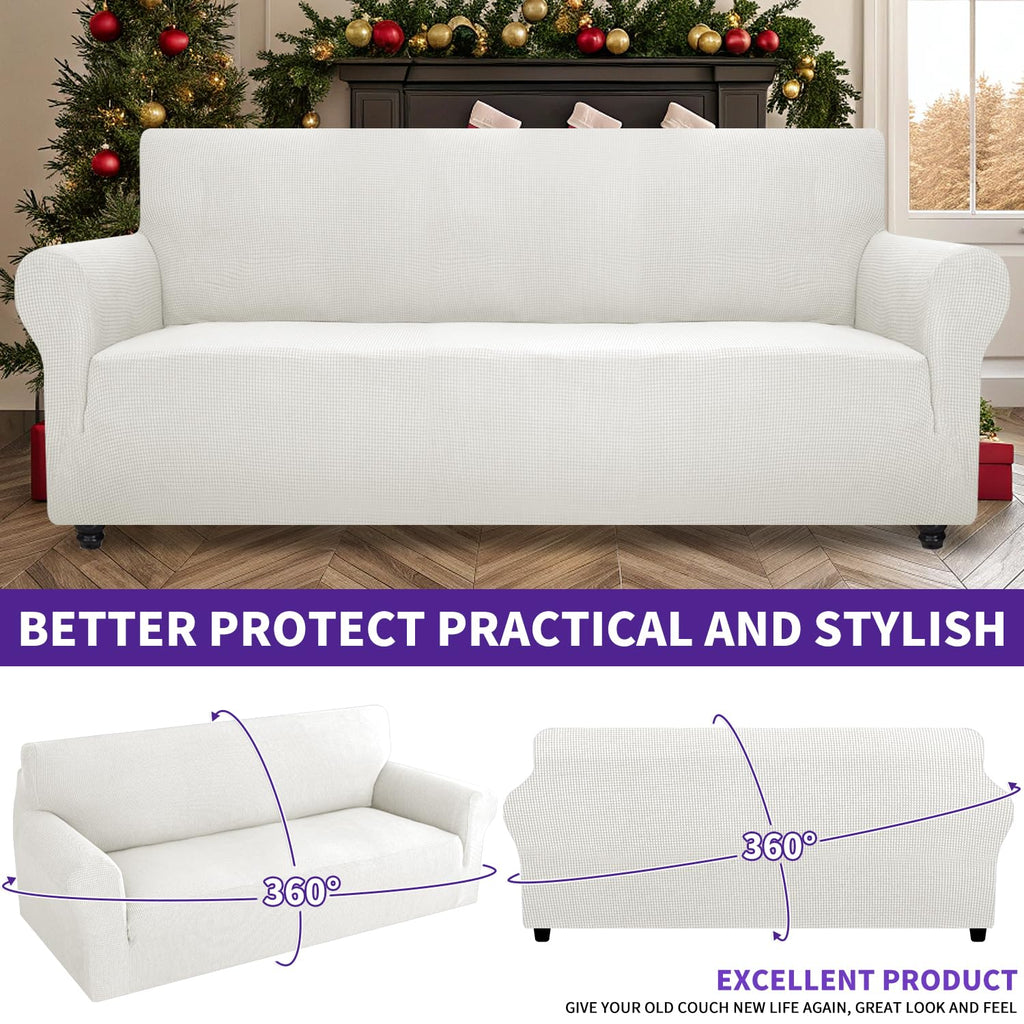 ZNSAYOTX Stretch Oversized Couch Cover Universal Sofa Covers for Living Room Dogs Pet Furniture Protector Spandex Extra Large Sofa Slipcovers with Anti Slip Foam Sticks (White, XL Sofa)