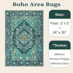 SERISSA Boho Rugs for Entryway, 2x3 Teal Entryway Rug Non-Slip Washable Small Area Rug, Ultra Soft Oriental Vintage Low-Pile Indoor Door Mat Floor Carpet for Entrance Bedroom Kitchen Bathroom