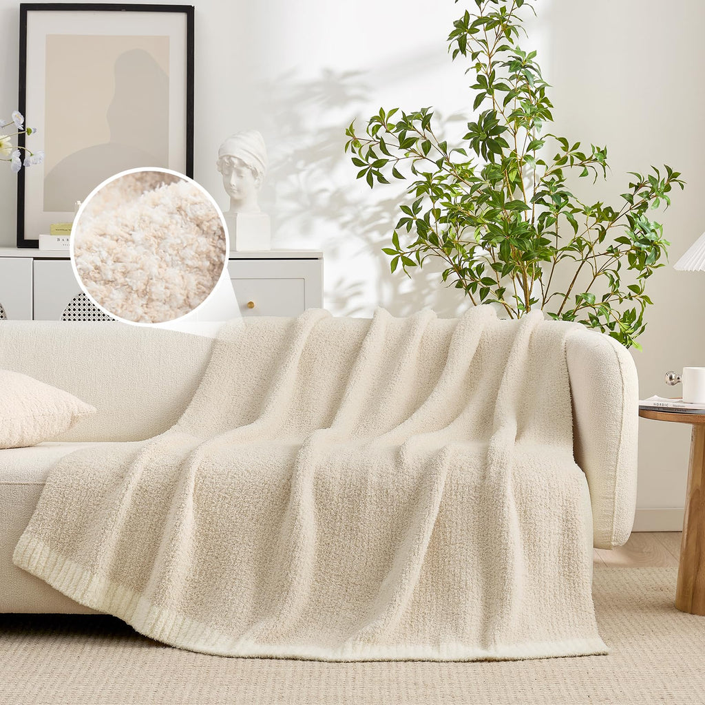 Snuggle Sac Buttery Ivory Bedding Blanket Twin Size 60x80, Super Soft Warm Cozy Knit Fuzzy Microfiber Blanket for Sofa, Bed, Living Room, Heather Ivory, 60x80 Inches