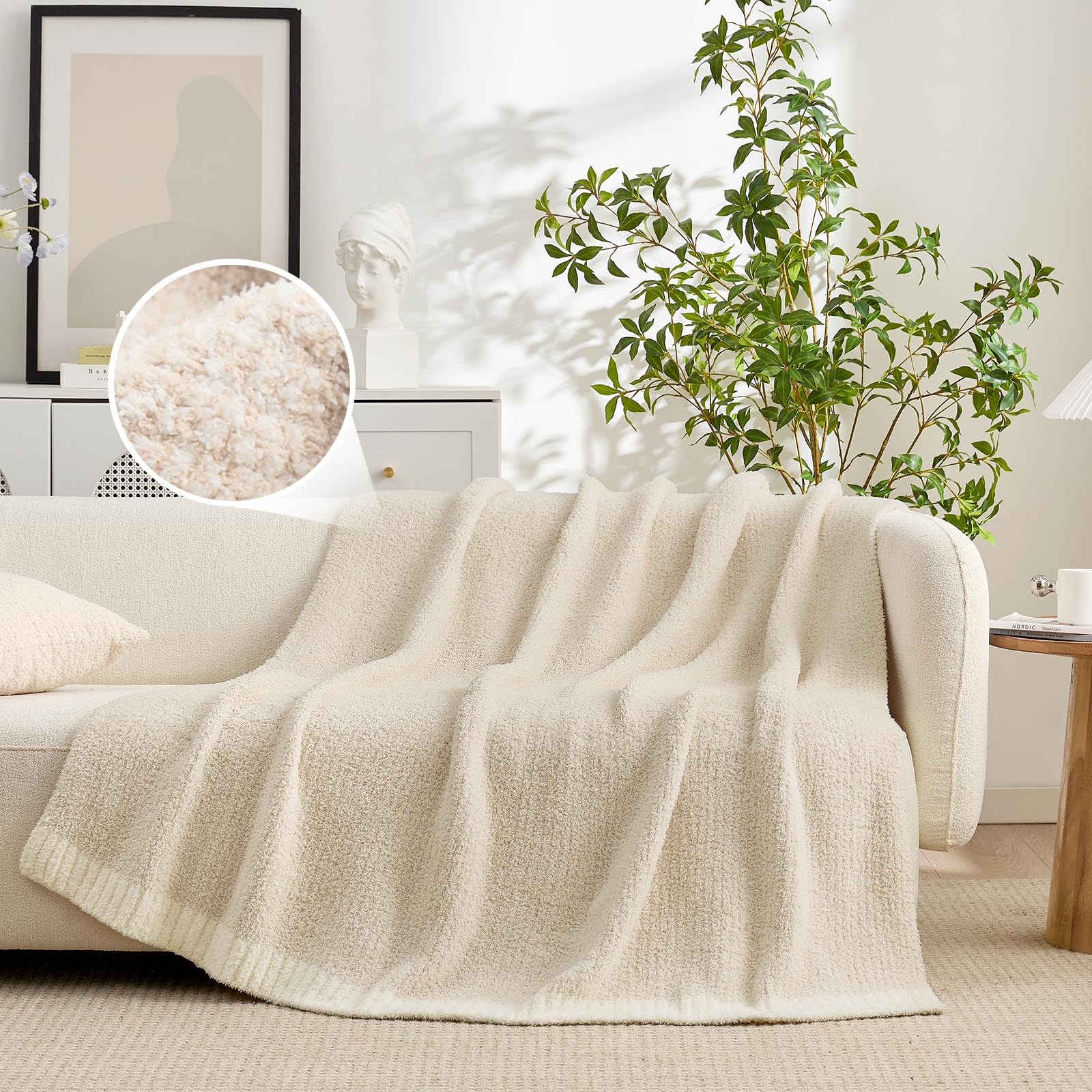 Snuggle Sac Buttery Ivory Bedding Blanket Twin Size 60x80, Super Soft Warm Cozy Knit Fuzzy Microfiber Blanket for Sofa, Bed, Living Room, Heather Ivory, 60x80 Inches