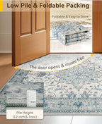 RELEANY Washable Area Rug, Runner 3'x7', Blue/White/Gray