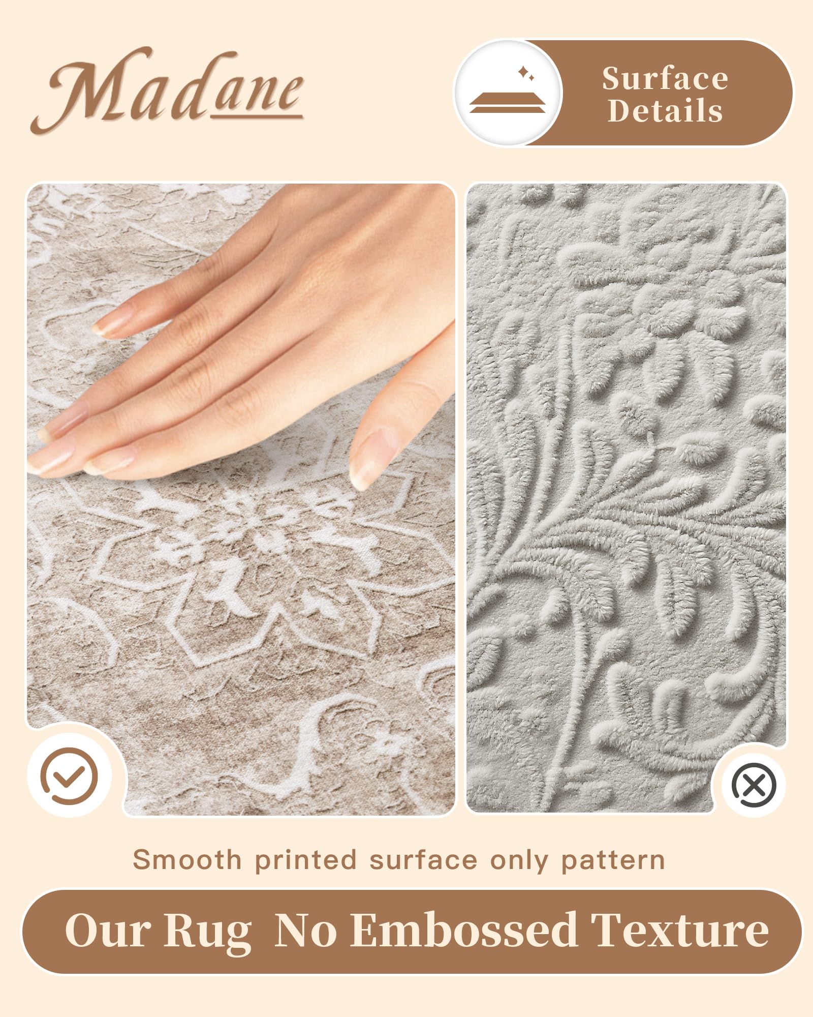 Madane 3x5 Area Rugs for Entryway, Washable Neutral Soft Rugs Brown/Sand