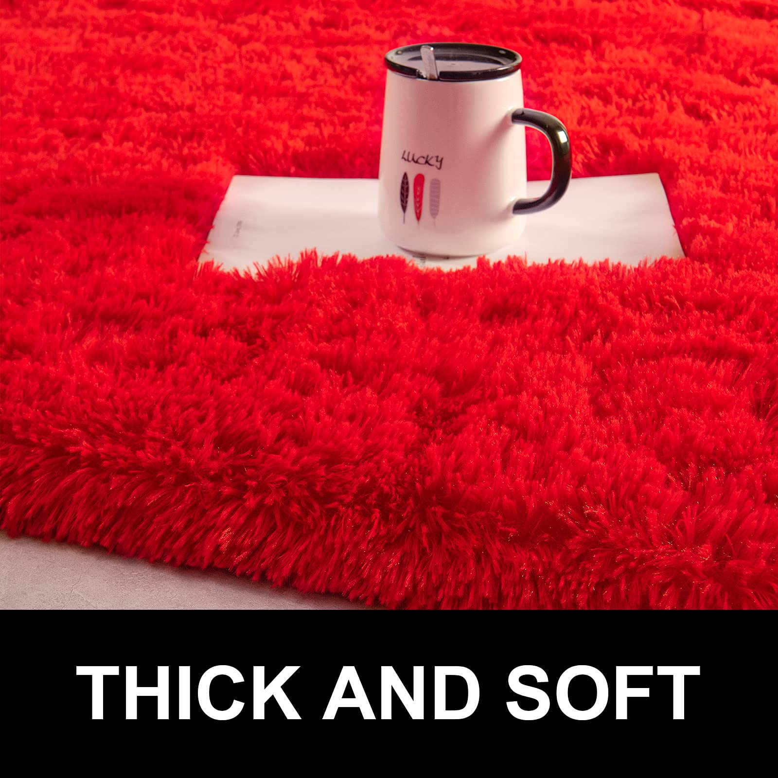 LOCHAS 2x3 Area Rugs Fluffy Living Room Carpets for Kids Bedroom, Red