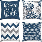 Hexagram Geometric Blue Pillow Covers 16x16 Set of 4, Decorative Outdoor Boho Modern Throw Pillow Covers, Home Sweet Home Farmhouse Cushion Case for Couch Sofa Bedroom Indoor Decor(No Insert)