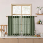 Nanspring Short Linen Cafe Curtains 36 Inch Length for Kitchen Windows Over Sink Olive Green Semi Sheer Curtains Back Tab Rod Pocket Sheer for Cafe Basement Small Windows 36x36 Inches, 2 Panels