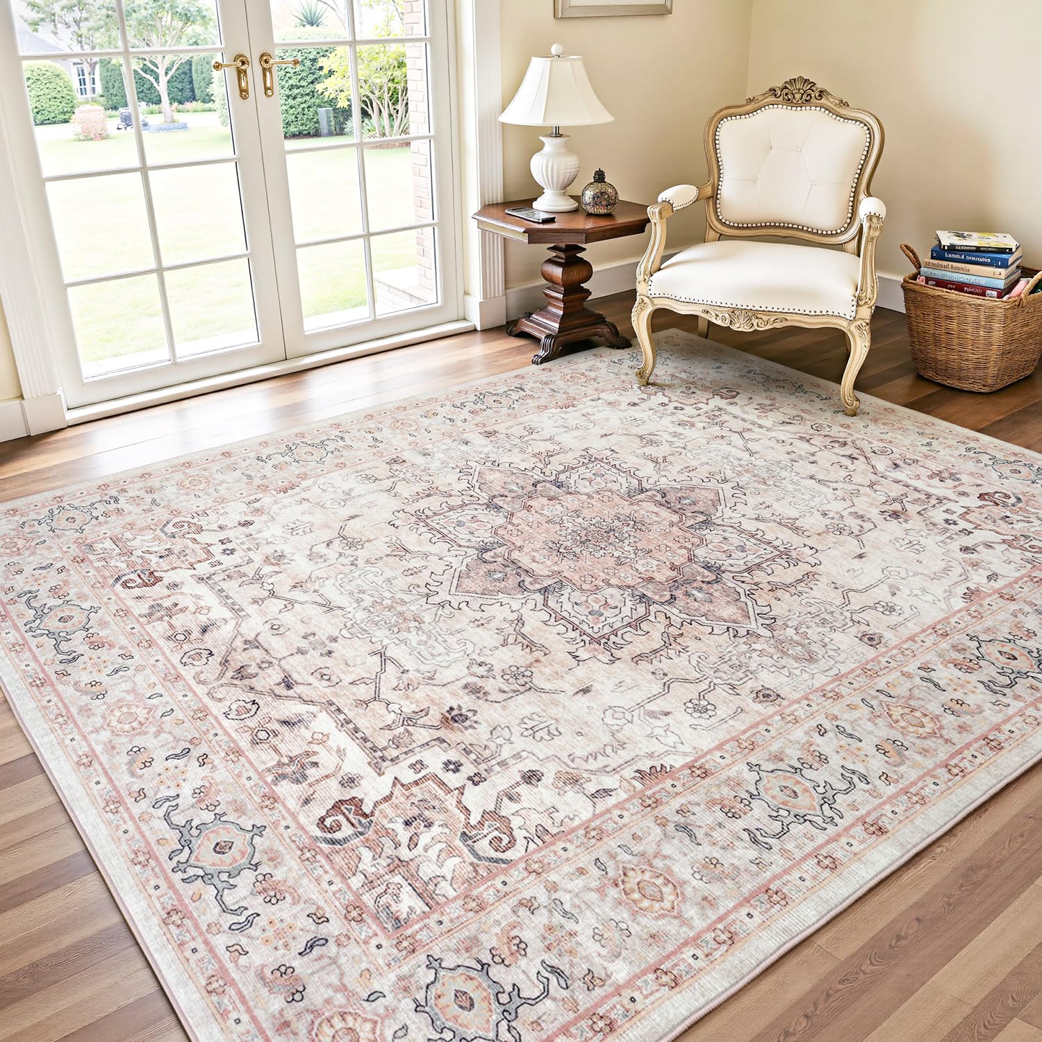 Lofus 5x7 Pink Area Rugs for Bedroom Living Room, Vintage Boho Carpet