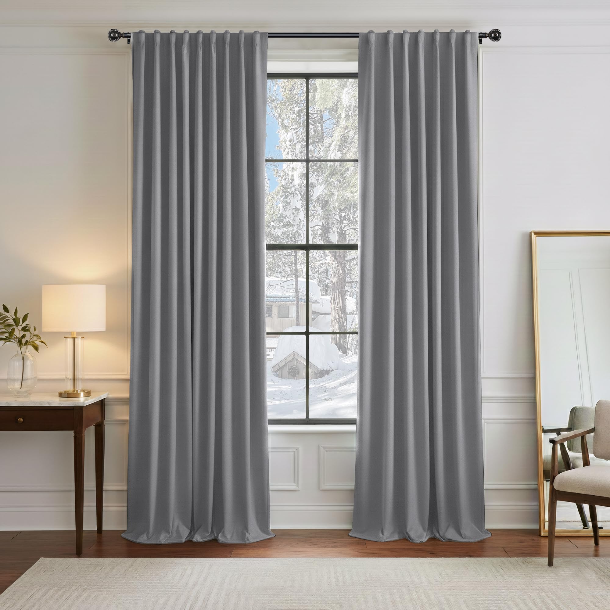 PONY DANCE Blackout Curtains for Bedroom, Room Darkening 96 inch Curtains 2 Panel Set, Thermal Insulated Drapes for Living Room Window Treatment, Back Tab/Rod Pocket, 52 x 96 Inch, Silver Grey