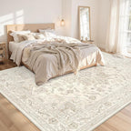 Area Rugs 9x12 Living Room: Vintage Boho Neutral Washable Rug Indoor Soft Large Area Rug Carpet for Bedroom Nursery Farmhouse Dining Room Office Floor Non-Slip Low Pile Under Table Rug Beige White