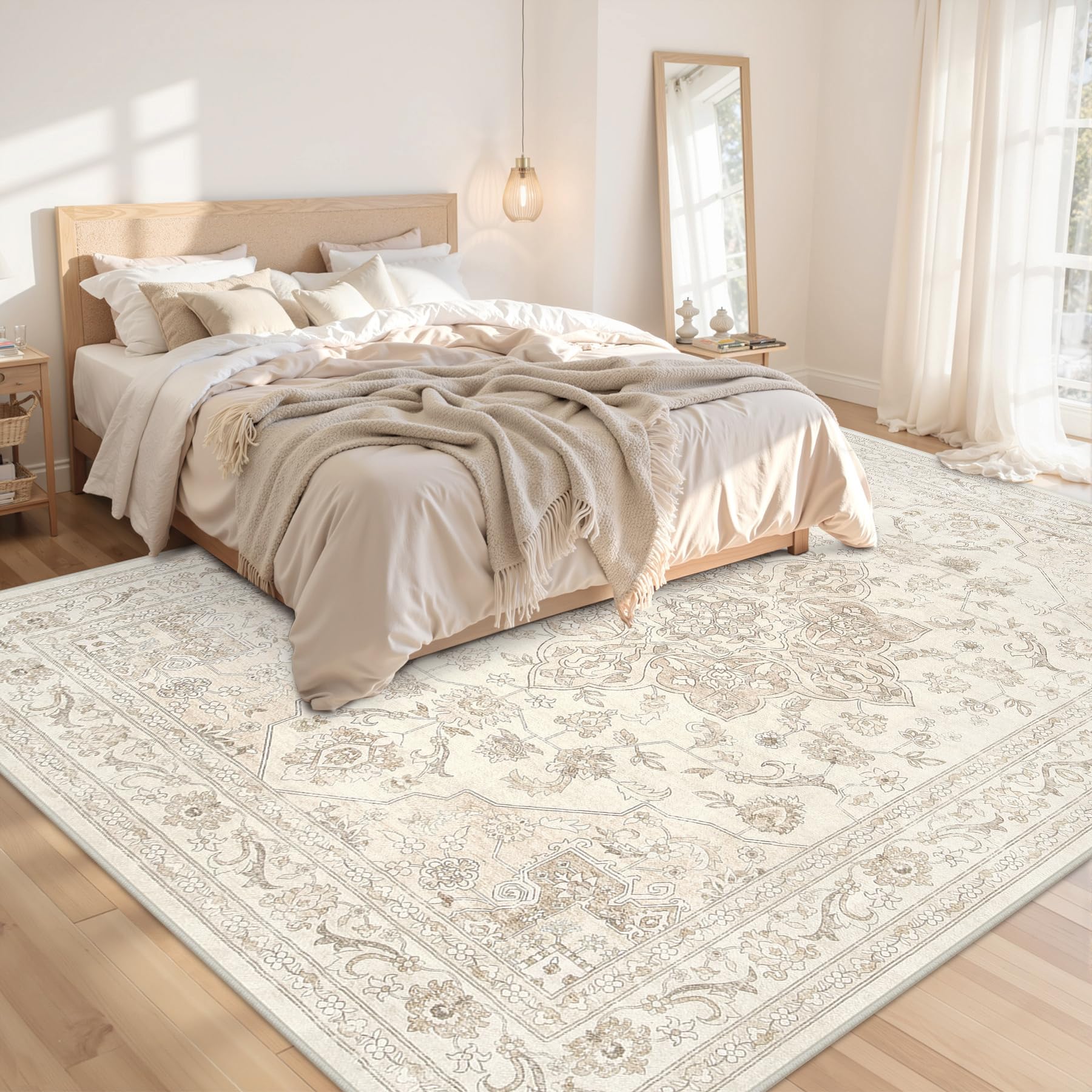 Luxturiy 8x10 Area Rugs Living Room: Bedroom Washable Carpet Beige White