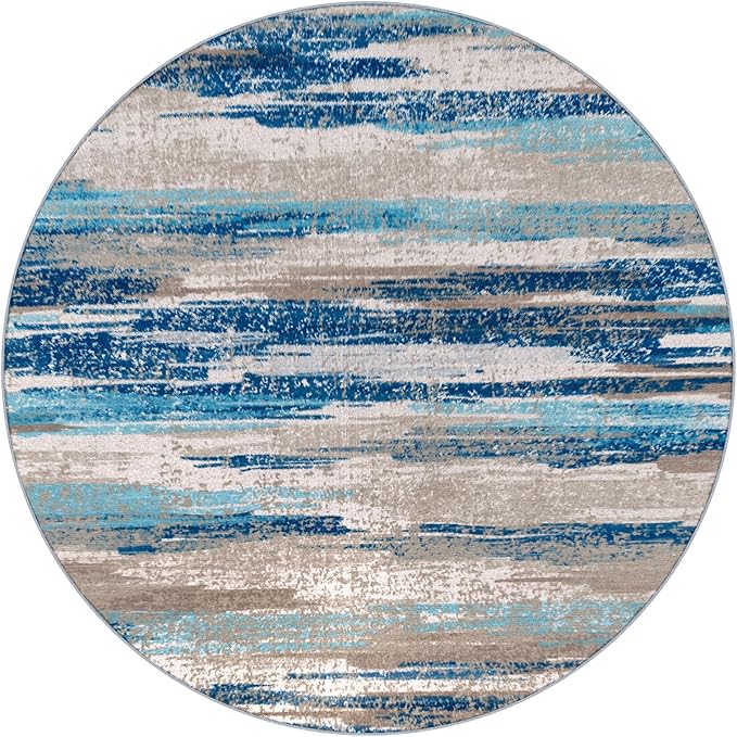 Lansny Abstract Washable Large Round Rug 6ft Circle Rug for Living Room