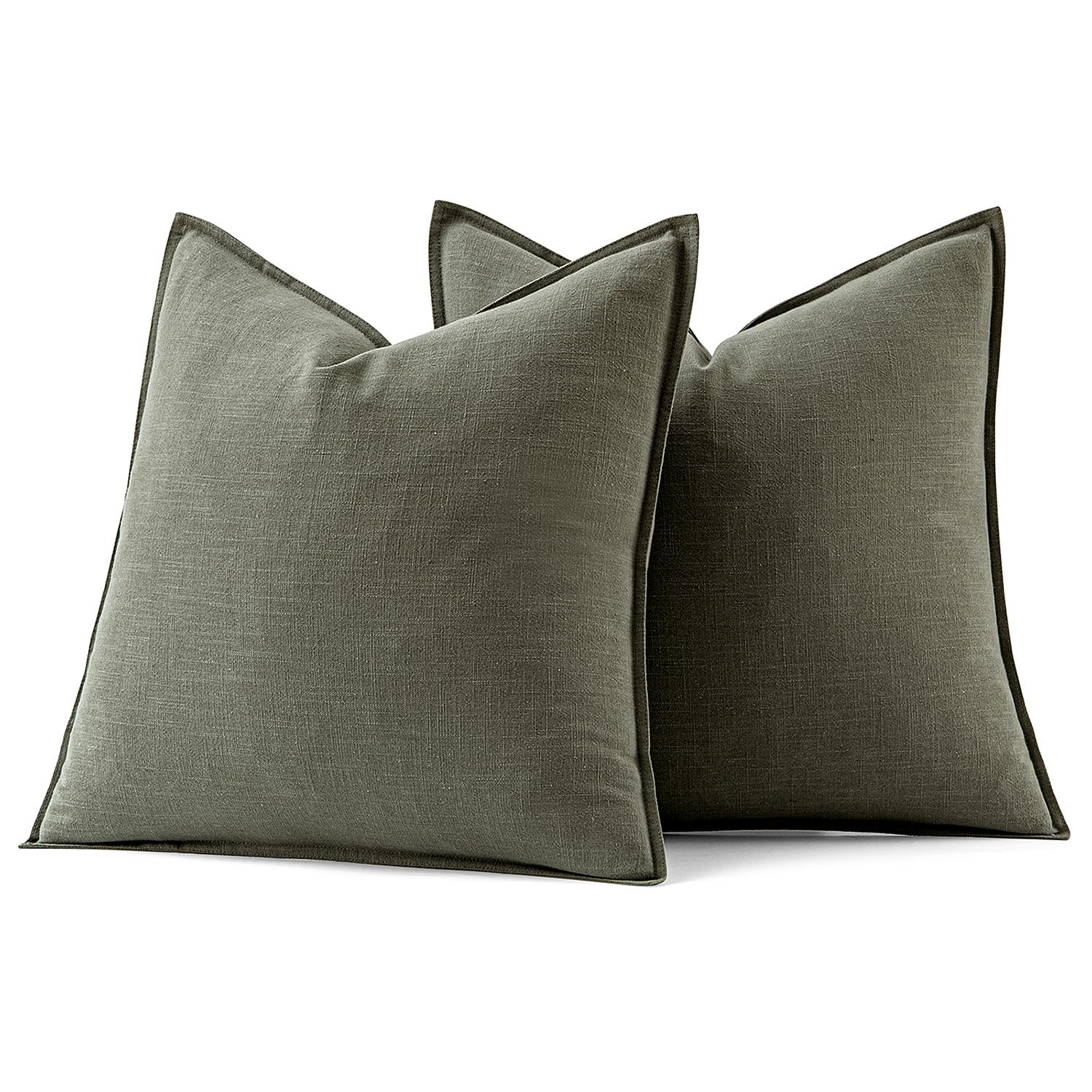 MIULEE Decorative Linen Euro Sham Pillow Covers 24x24 Inch Olive Green