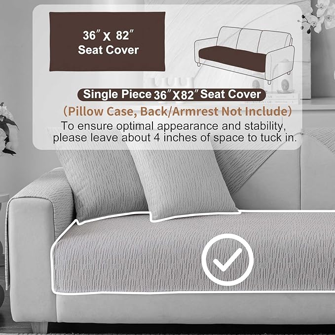 Soft Waterproof Chenille Cover Washable, Non Slip Sectional Sofa Covers for 3 Cushion Couch Sofa L Sharped Sofa Slipcover for Pets, Furniture Protector (1 PCS 36"x82" Light Grey)