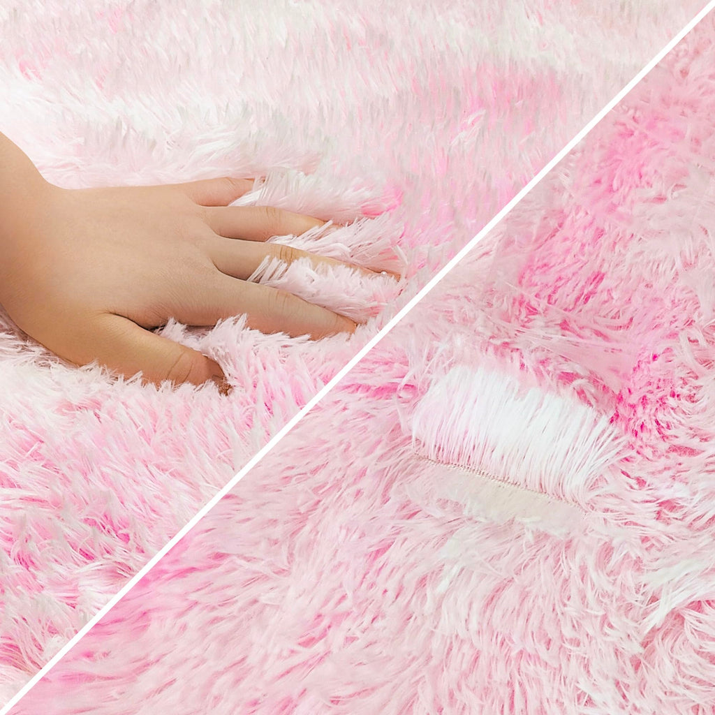 JiaoBaba Tie-Dye Pink Fluffy Rug for Bedroom 4x6ft Soft Shag Area Rug Mat Bedside Throw Rug for Living Room Kids Room Boys Teens Nursery Baby Dorm Office Home Decor Aesthetic Carpets