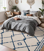 YIHOUSE Boho 5x7 Area Rugs for Living Room, Western Beige and Blue Rug, Moroccan Geometric Soft Low-Pile Washable Rugs for Bedroom, Dining Room