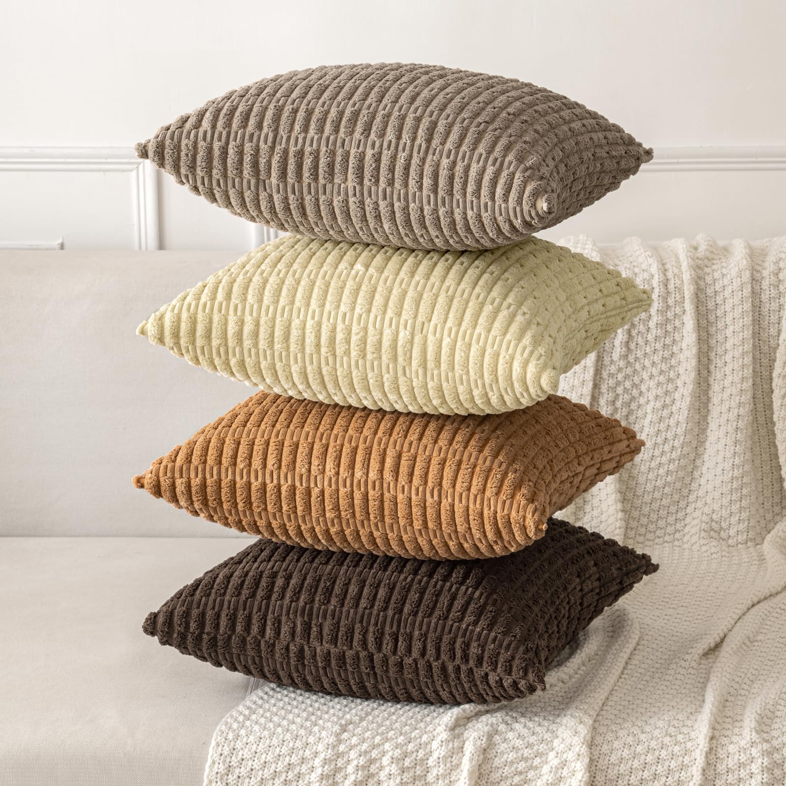 MIULEE Lumbar Corduroy Decorative Throw Pillow Covers 12x20 Brown Pack of 2