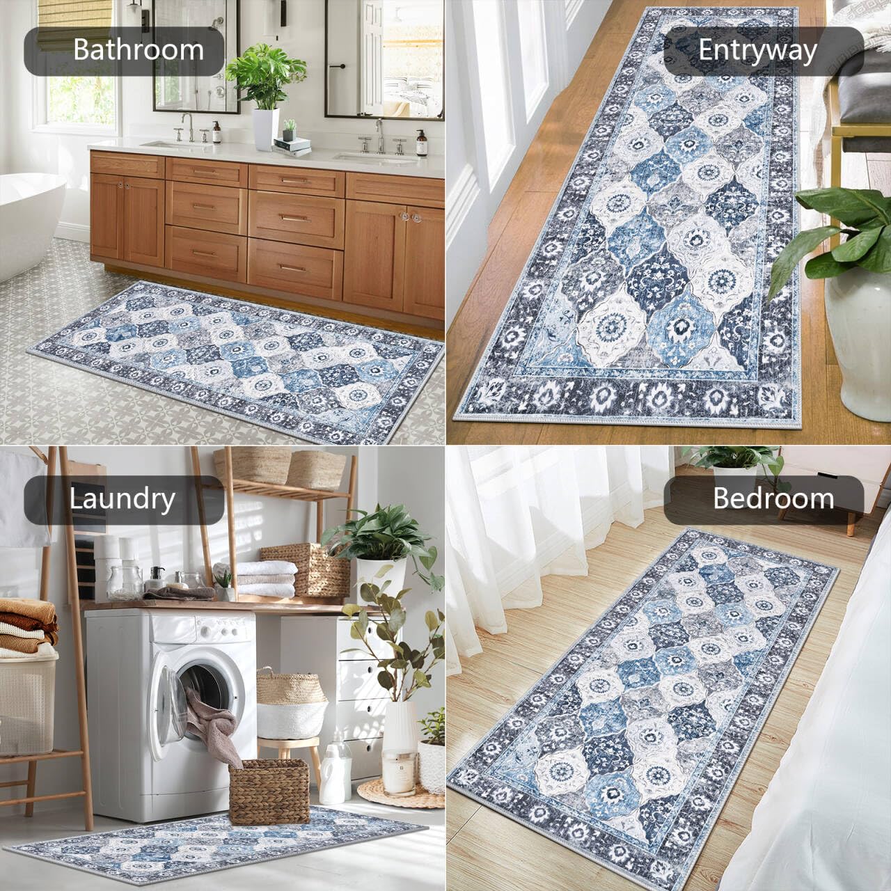 HEBE Hallway Runner Rug 2'x5', Washable Non Slip Kitchen Rug Runner