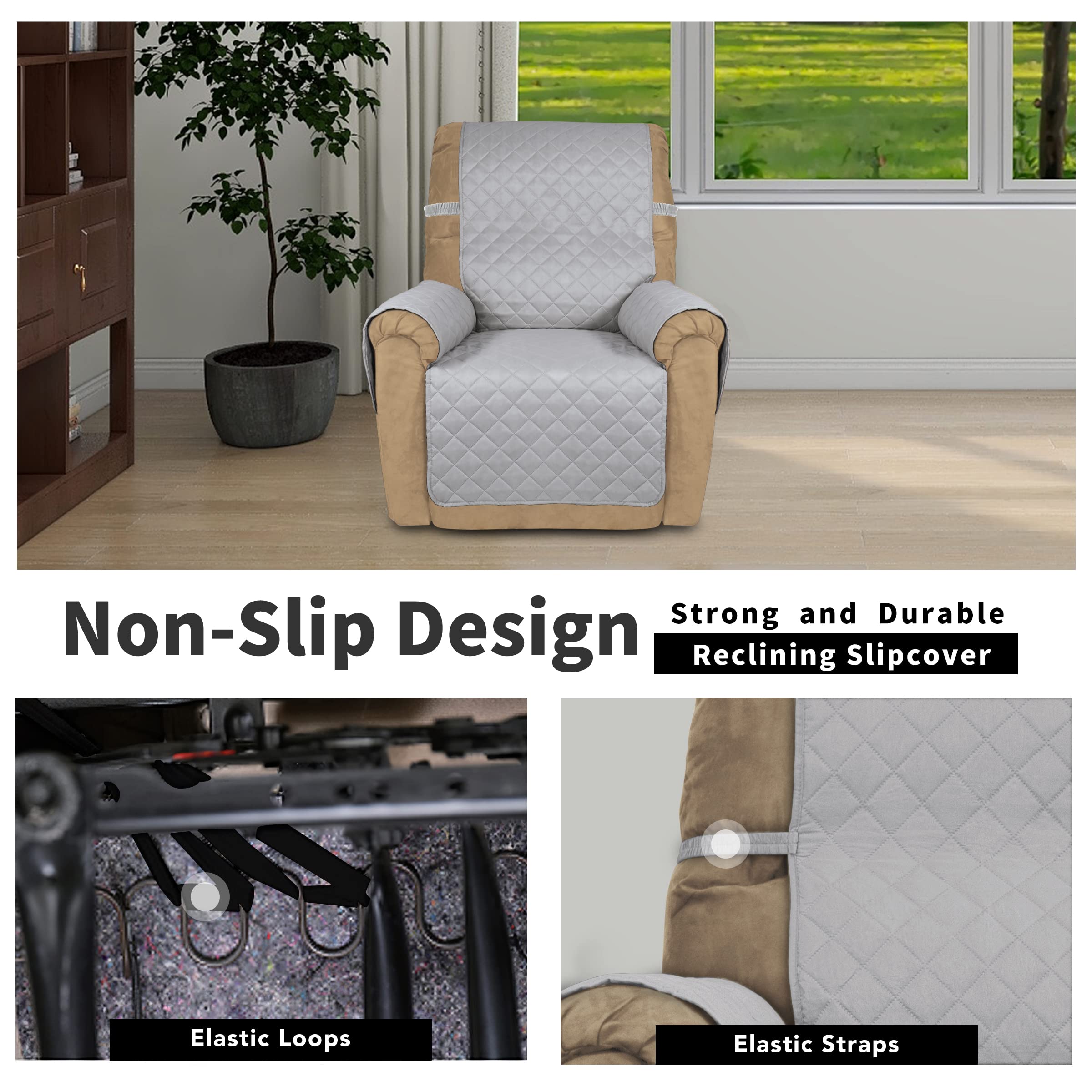 Easy-Going Reversible Couch Cover, Recliner 22 in, Light Gray/Light Gray