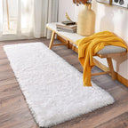 Ailyei Soft Runner Rugs for Bedroom Hallways, 2x6 White Fluffy Shag Throw Area Rug Non Slip for Bedside Dorm, Long Shaggy Furry Carpet for Nursery Living Room