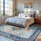 Lofus 8x10 Area Rugs for Living Room, Washable Area Rug, Rugs for Bedroom, Kitchen, Vintage Boho Carpet, Soft Non-Slip, Low Pile Large Area Rug for Office Dining Room, Floral Blue