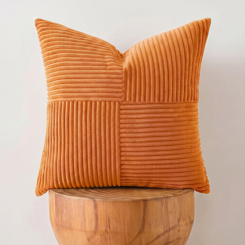 Fancy Homi 2 Packs Burnt Orange Decorative Throw Pillow Covers 22x22 Inch for Living Room Couch Bed, Rustic Farmhouse Boho Home Decor, Soft Corss Corduroy Patchwork Accent Square Cushion Case 55x55 cm