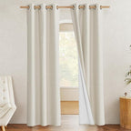 NICETOWN Natural Full Blackout Boho-Chic Linen Curtains 90 inch Long 2 Panels Set for Cafe Window, 34 inch Wide, Thick Linen Blend Drapes, Insulated Window Covers Draperies with White Backing