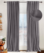 Faux Linen Total Blackout Curtains for Bedroom 96 Inches Long, Darkgray