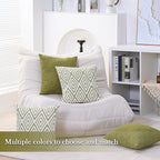 HPUK Decorative Throw Pillow Covers Set of 4 Geometric Design Linen Cushion Cover for Couch Sofa Living Room, 18"x18" inches, Green