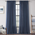 Navy Blue Curtains for Living Room Back Tab Modern Farmhouse Semi Sheer Blue Curtains 144 inches Long 2 Panels Set Muted Neutral Window Curtain for Dining Room Bedroom 52x144