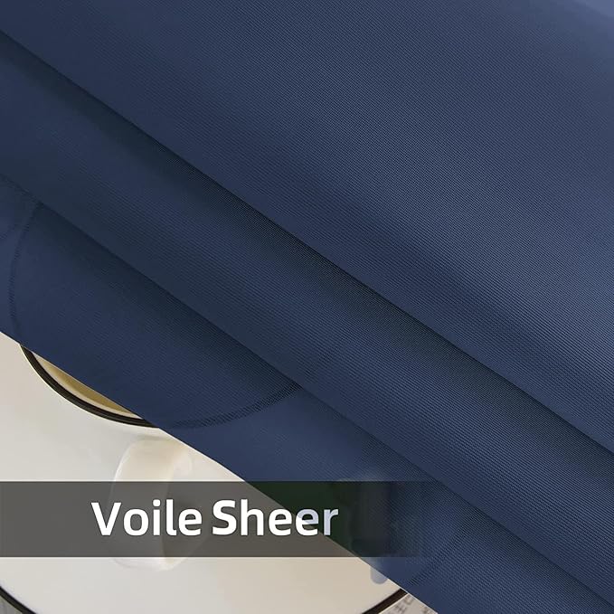 SpaceDresser Sheer Voile Window Treatment Rod Pocket Curtain Panels for Kitchen Bedroom Living Room Drapes Sunlight Filtering Privacy Semi Home Decor Assorted Colors Sizes (Navy, 52 W x 90 L)