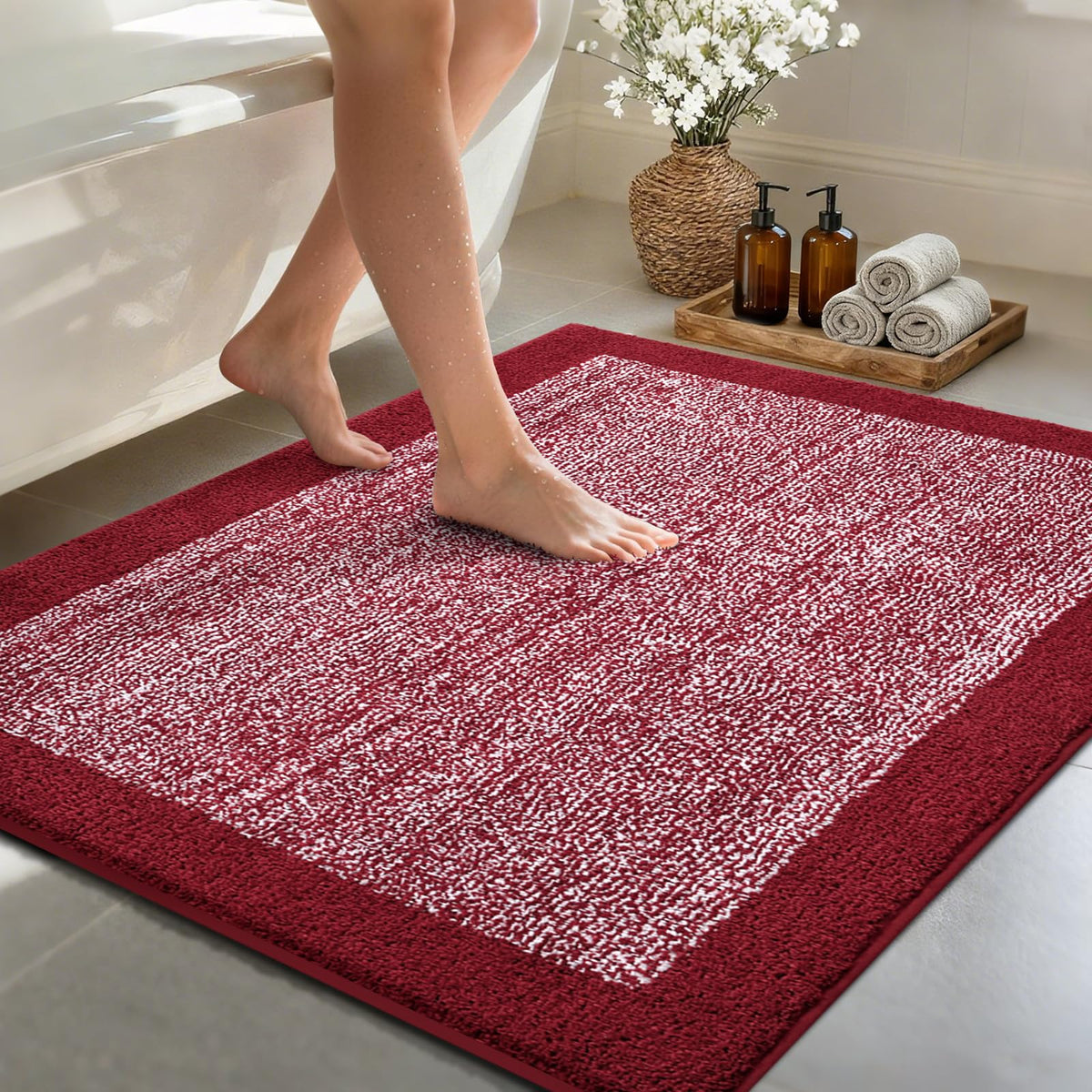48x24 Long Bathroom Rugs Non Slip Washable, Soft Absorbent Bath Mat Black