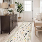 2'6"x8' Washable Kitchen Runner Rug - Soft Low Pile Floral Animal Cat Print Rugs with Non-Slip Backing Waterproof Stain-Resistant Indoor Carpet for Hallway Entryway Bathroom Bedroom (Light Beige)