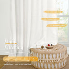 LAMIT Ivory White Linen Curtains 48 Inch Length for Bedroom, 2 Panels