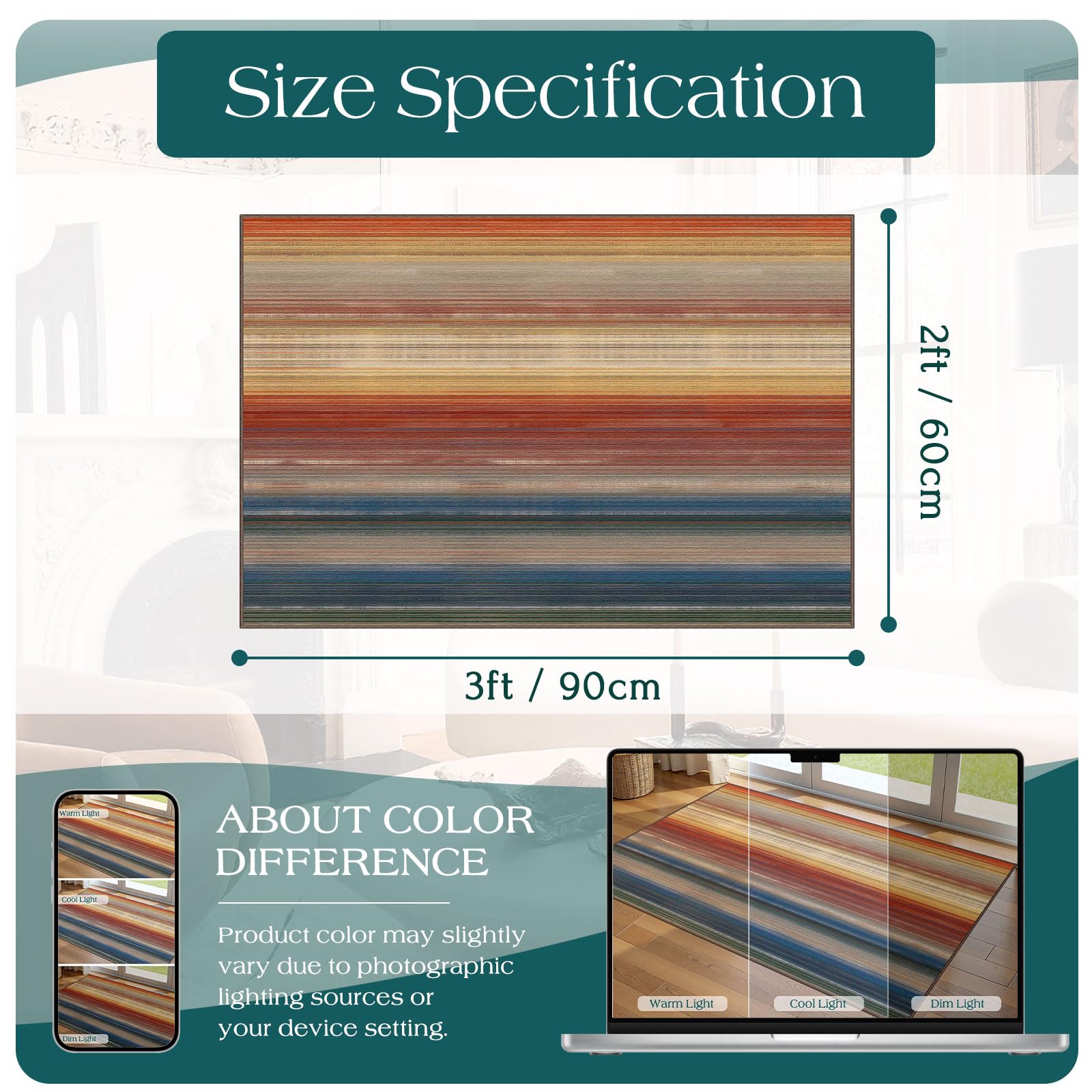 Othilic Front Door Mat Indoor Outside Entrance 2x3 Modern Ombre Rainbow Rug