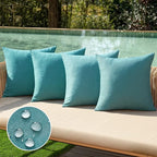 MIULEE Pack of 4 Decorative Outdoor Throw Pillow Covers Linen Waterproof Pillow Covers Farmhouse Cushion Cases for Patio Garden Tent Balcony Couch Sofa 18x18 inch Turquoise