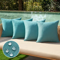 MIULEE Pack of 4 Decorative Outdoor Throw Pillow Covers Linen Waterproof Pillow Covers Summer Farmhouse Cushion Cases for Patio Garden Tent Balcony Couch Sofa 18x18 Inch Turquoise