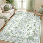 RELEANY Washable Area Rug, 5'x7', Green/White/Blue
