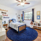 Navy Blue Round Rug 6Ft for Boys Bedroom, Large Fluffy Fuzzy Circle Area Rugs for Kids Playroom, Living Room Decor Aesthetic, Cute Shaggy Plush Floor Royal Dark Blue Carpet for Dorm Teen Baby Nursery