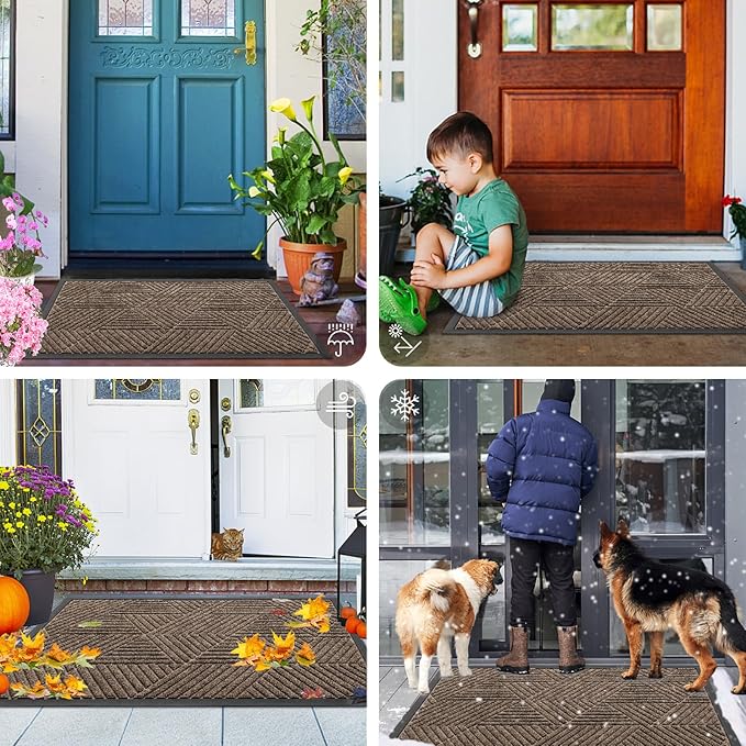 Smiry Front Door Mat Outside Entrance, Heavy Duty Sturdy Natural Rubber Doormat, Trap Dirt and Moisture, Easy Clean Low Profile Welcome Floor Mats for Indoor Outdoor Entry, 71x23 Inch, Brown
