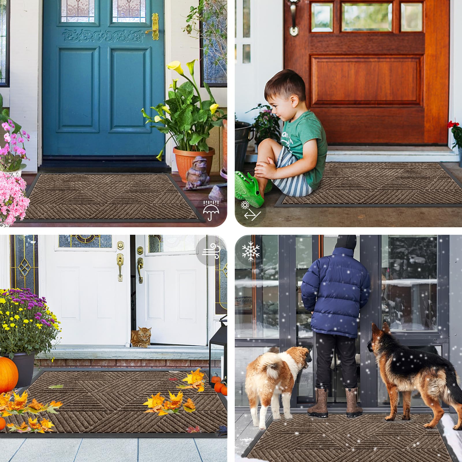 Smiry Front Door Mat Outside Entrance, Low Profile Rubber Doormat, 59x30