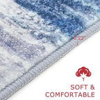 KOZYFLY Modern Abstract Washable Long Rug Runner 2.6x18 Hallway Rug Runner Non-Slip Soft Stair Runners, Blue/Grey/Beige Striped 18 feet Runner Rug for Kitchen Entryway Bathroom Foyer