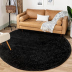 Black Round Rugs for Bedroom: 4ft Circle Fluffy Shag Soft Washable Rug Small Fuzzy Plush Indoor Carpet for Kids Girls Boys Nursery Dorm Classroom (Black, 4'x4')