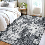 Washable Area Rugs 4'x6' Non-Slip Modern Abstract Soft for Living Room Entryway Bedroom Nursery, Print Pattern, Black Navy Blue Gray