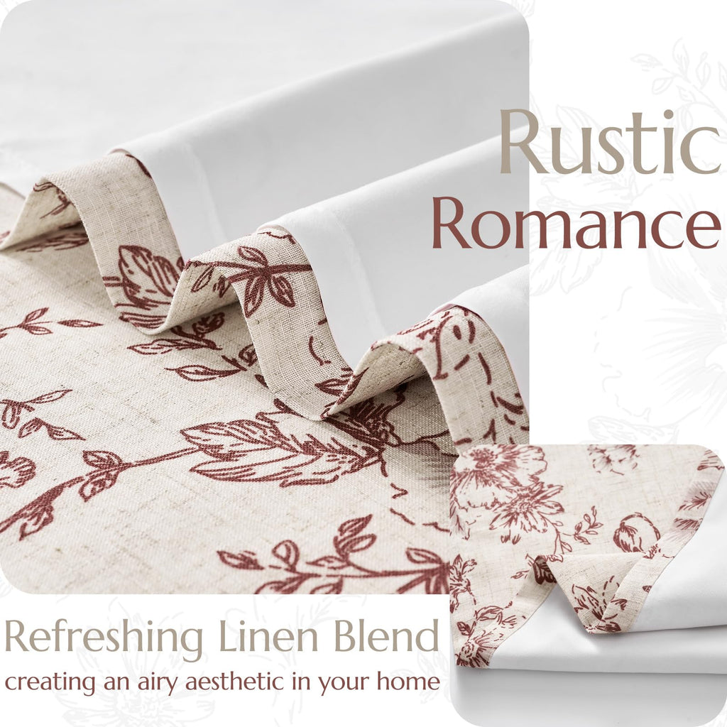 jinchan Red Floral Linen Light Filtering Curtains for Living Room 96 Inches Long