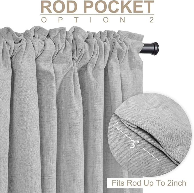 100% Blackout Shield Linen Blackout Curtains for Bedroom 120 Inches Long, Back Tab/Rod Pocket Living Room Drapes, Thermal Insulated Blackout Curtains 2 Panels Set, 50" W x 120" L, Grey