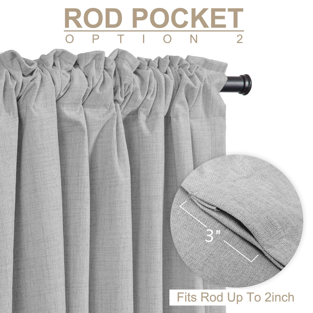 Linen Textured Total Blackout Curtains for Bedroom 84 Inches Long, Grey