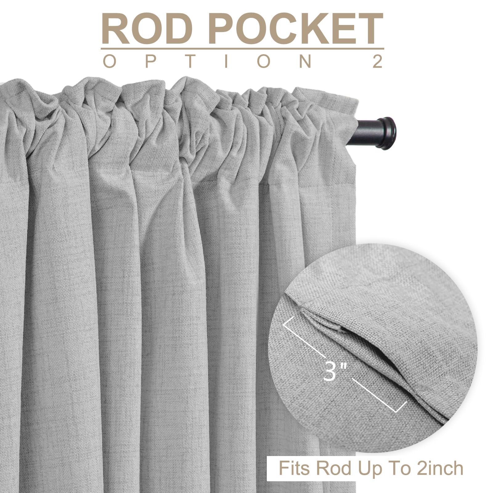 Linen Textured Total Blackout Curtains for Bedroom 84 Inches Long, Grey