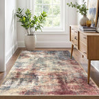 IOHOUZE Abstract Area Rug 4x6 Ft Washable Rugs for Entryway Indoor, Non Slip Small Living Room Rugs Printed Faux Wool Throw Rug, Floor Carpet for Kitchen Nursery Playroom, Red/Multi