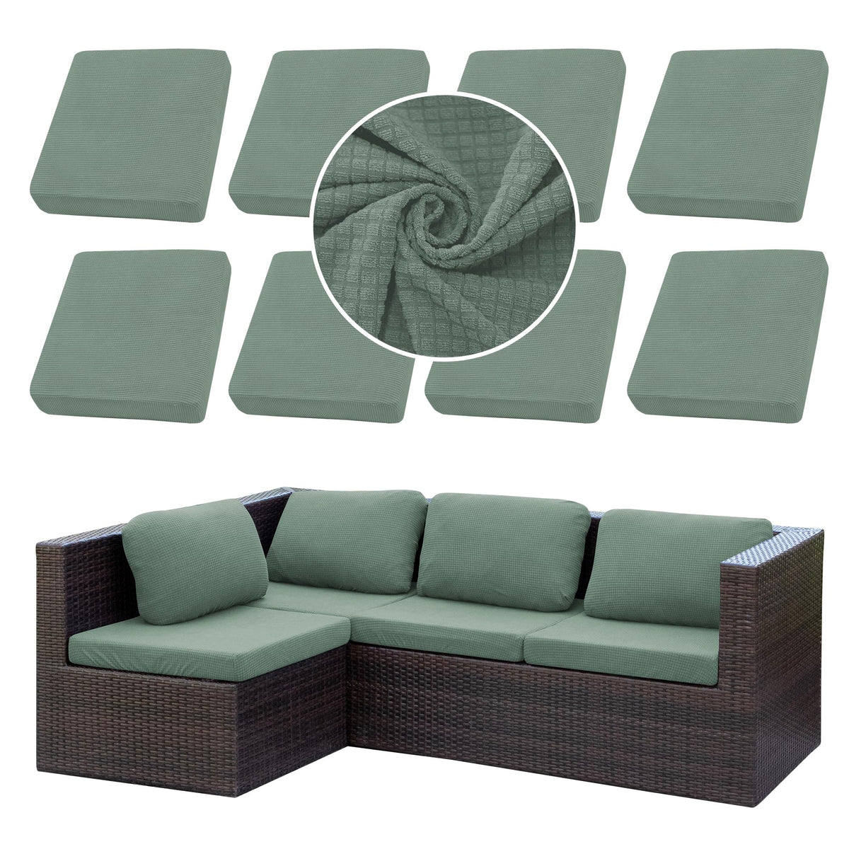 SUKAIKEQA 8PCS Patio Cushion Covers.Patio Furniture Couch SeatSlipcovers