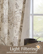 jinchan Lined Linen Floral Curtains for Living Room, 96 Inch Length Printed Flower Farmhouse Patterned French Country Back Tab Taupe Window Drapes Set Privacy Bedroom Curtains, 2 Panels