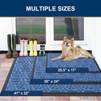 Smiry Front Door Mat Outside Entrance, Heavy Duty Sturdy Natural Rubber Doormat, Trap Dirt and Moisture, Easy Clean Low Profile Mats for Indoor Outdoor Entry, Grid Geometric (29.5x17, Blue)
